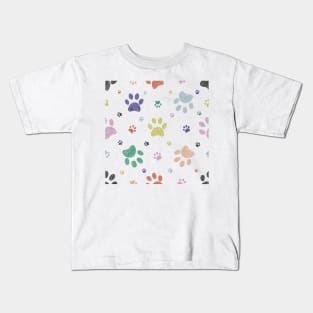 Doodle colorful paw prints Kids T-Shirt